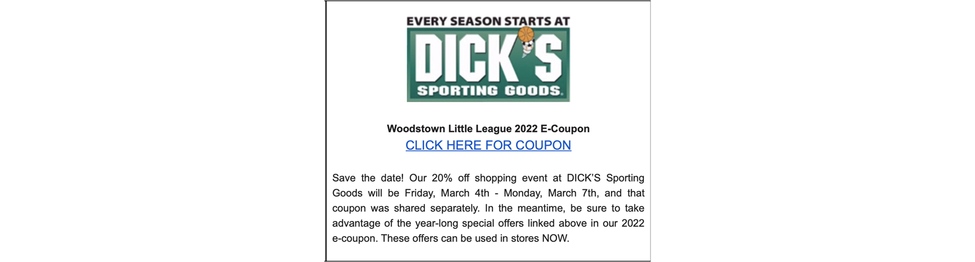Dick's Sporting Goods E-Coupon
